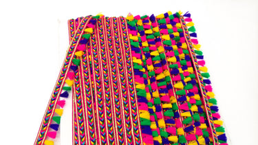 Pink And Multicoloured Braided Fringe Thread Lace Trim, Rainbow Tassels Trim, Fringe Trimming